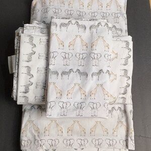 Restoration Hardware Baby Child Safari Crib Sheet Set + Toddler Pillow Case 3 Pc